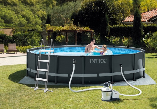 Intex 16ft x 4ft Round Ultra XTR Metal Frame Pool with Sand Filter Pump, Ladder, Ground Cloth and Pool Cover #26326