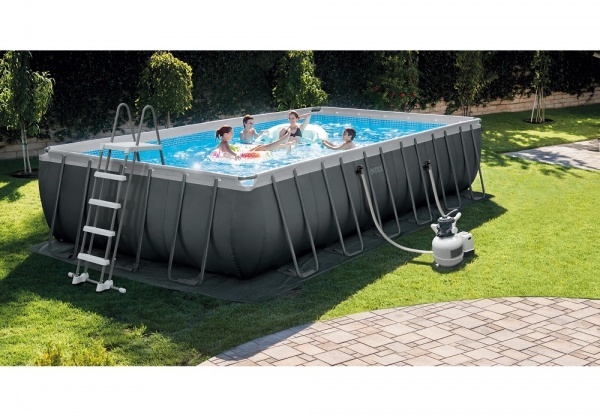Intex 24ft x 12ft x 52'' Rectangular Ultra XTR Metal Frame Pool with Sand Filter Pump, Ladder, Ground Cloth and Cover #26364