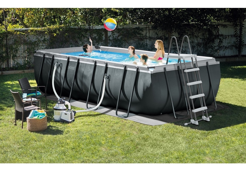 Intex 18ft x 9ft x 52'' Rectangular Ultra XTR Metal Frame Pool with Sand Filter Pump, Ladder, Ground Cloth and Cover #26356