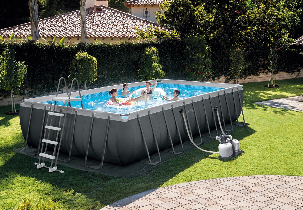 Intex 24ft x 12ft x 52'' Rectangular Ultra XTR Metal Frame Pool with Sand Filter Pump, Saltwater System, Ladder, Ground Cloth and Cover #26368
