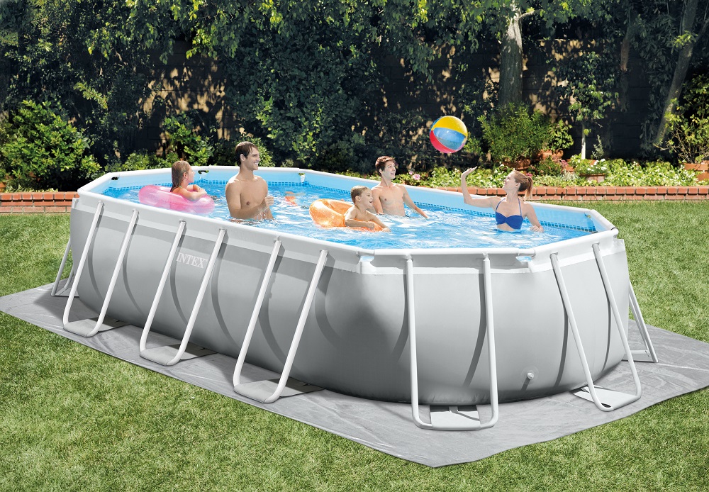 Intex 16ft 6'' x 9ft x 4ft Prism Metal Frame Oval Swimming Pool with Filter Pump, Ladder, Ground Cloth and Cover #26796